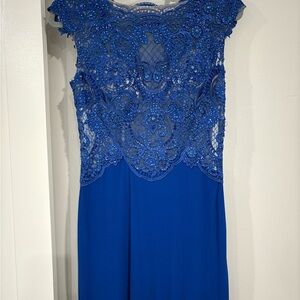 Camille La Vie Sapphire Lace Evening Gown
